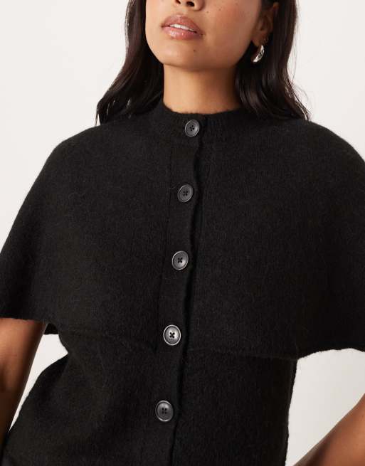 Gina Tricot wool alpaca knitted cape cardigan in black, 2 of 4