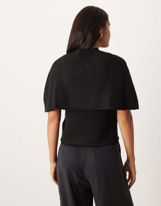 Gina Tricot wool alpaca knitted cape cardigan in black, 4 of 4