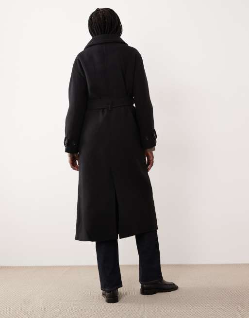 Gina Tricot wool belted midaxi coat with funnel neck detail in