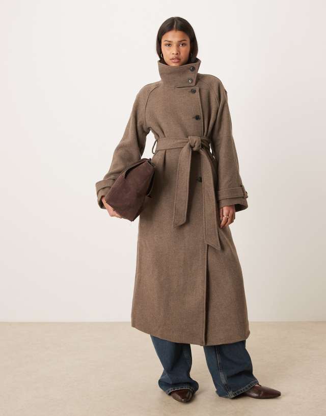 アトリエGG Greige Coat 1 Gina Tricot wool belted midaxi coat with funnel neck detail in