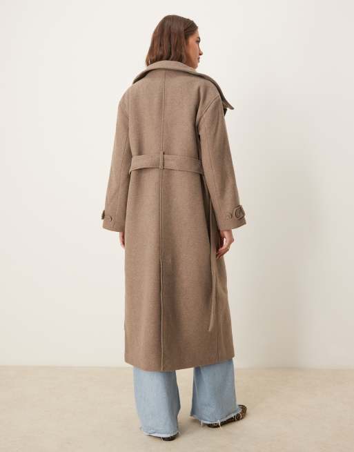 Gina Tricot wool blend belted midaxi coat with funnel neck detail in beige