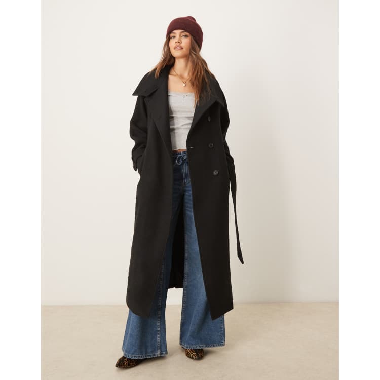 Gina Tricot wool blend belted midaxi coat with funnel neck detail