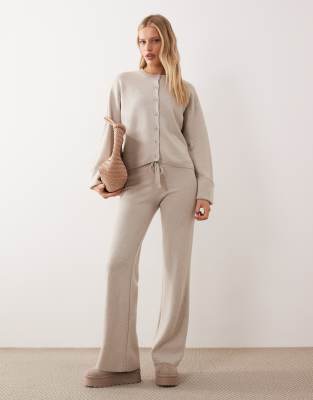 Gina Tricot Wool Blend Knit Straight Leg Pants In Neutral