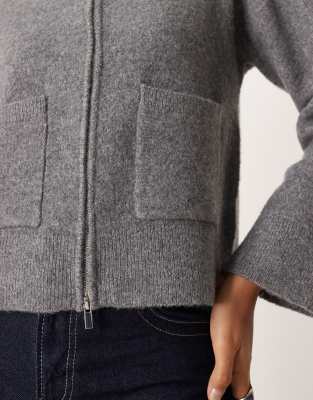 Gina Tricot Wool Knit Pocket Cardigan In Gray
