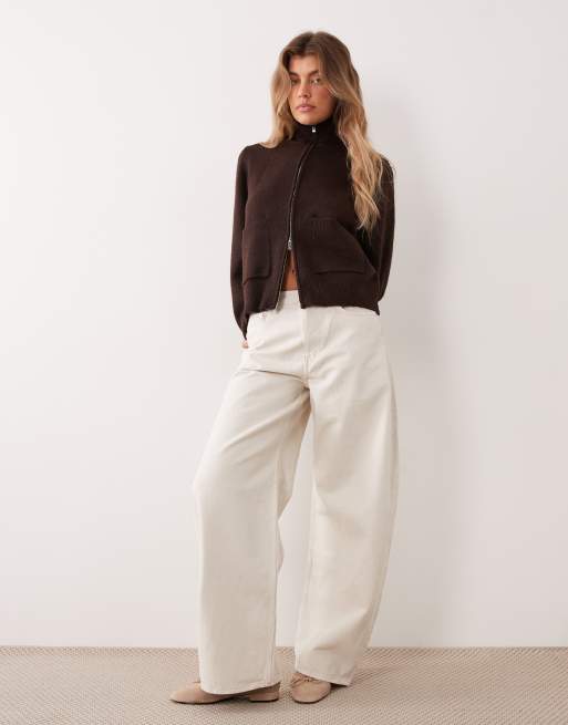 Gina Tricot wool knitted pocked cardigan in dark brown, 2 of 4