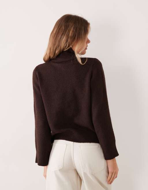 Gina Tricot wool knitted pocked cardigan in dark brown, 4 of 4