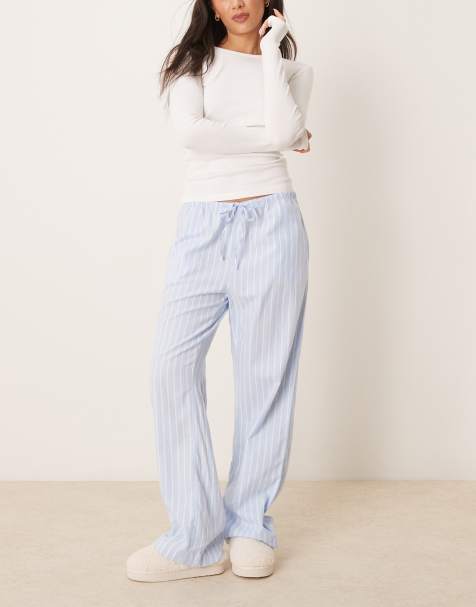 Gina Tricot woven lounge pyjama pants in blue stripe - view 1