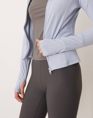 Gina Tricot Yoga Sports Seamless Zip Up Jacket In Blue