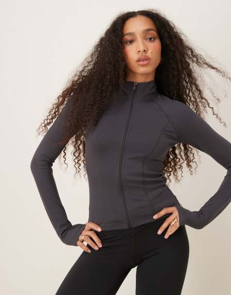Gina Tricot - Zacht naadloos sportjack met rits in donkergrijs - view 1