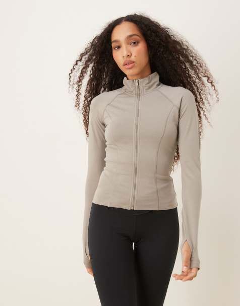 Gina Tricot - Zacht naadloos sportjack met rits in groengrijs - view 1