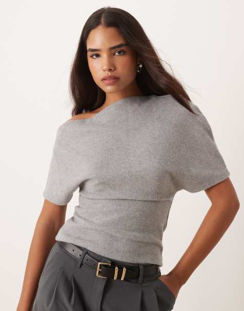 Gina Tricot - Zachte asymmetrische top in grijs - view 1