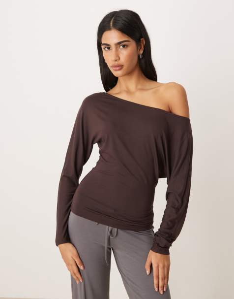 Gina Tricot - Zachte ruimvallende loungetop in chocoladebruin - view 1