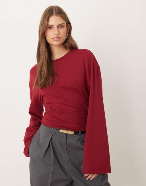 Gina Tricot - Zachte top met wijde mouwen in bordeauxrood