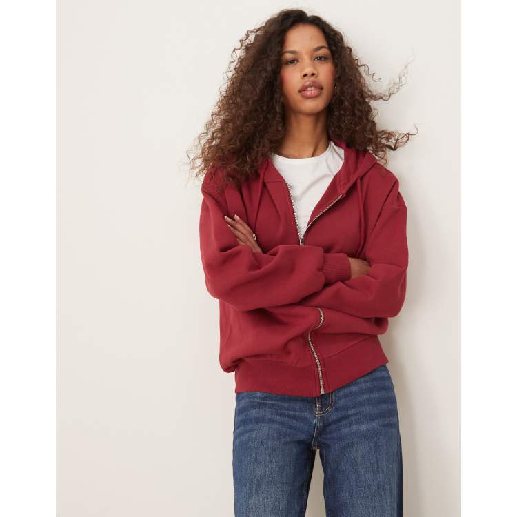 GINA TRICOT zip up oversized hoodie in burgundy | ASOS