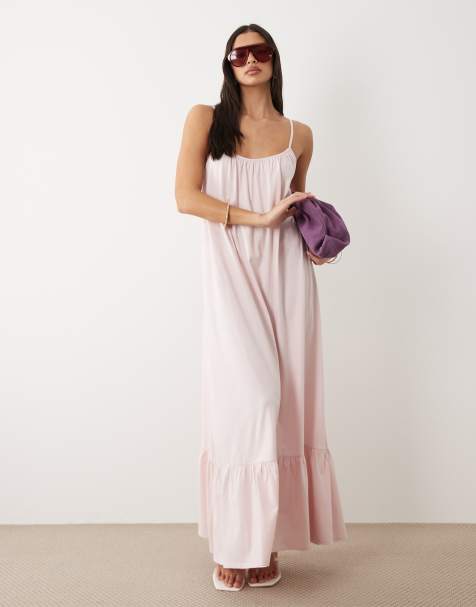 Gina Tricot - Zwierige maxi jurk van zuiver katoen met bandjes in roze - view 1