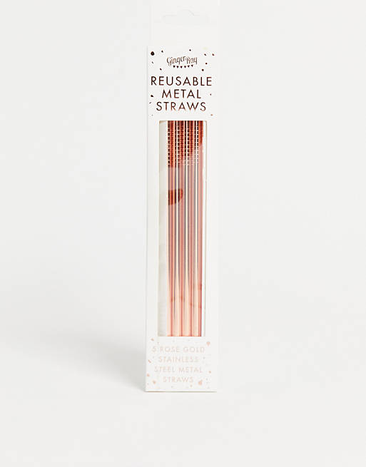 Ginger Ray 5 pack rose gold stainless steel eco straws