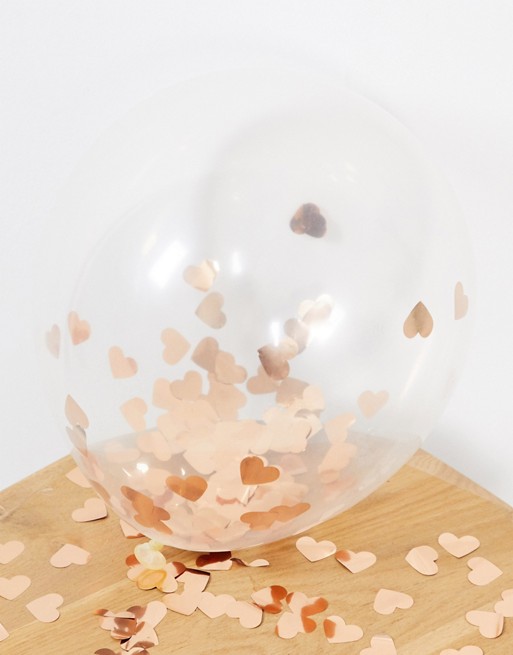 Ginger Ray 5 rose gold heart confetti balloons
