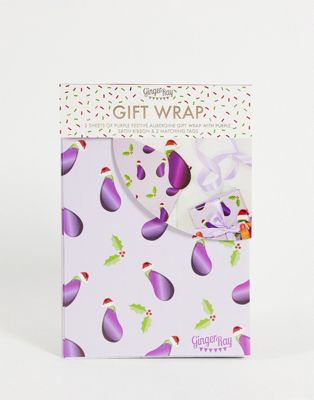Ginger Ray aubergine wrapping paper, ribbon and tag kit