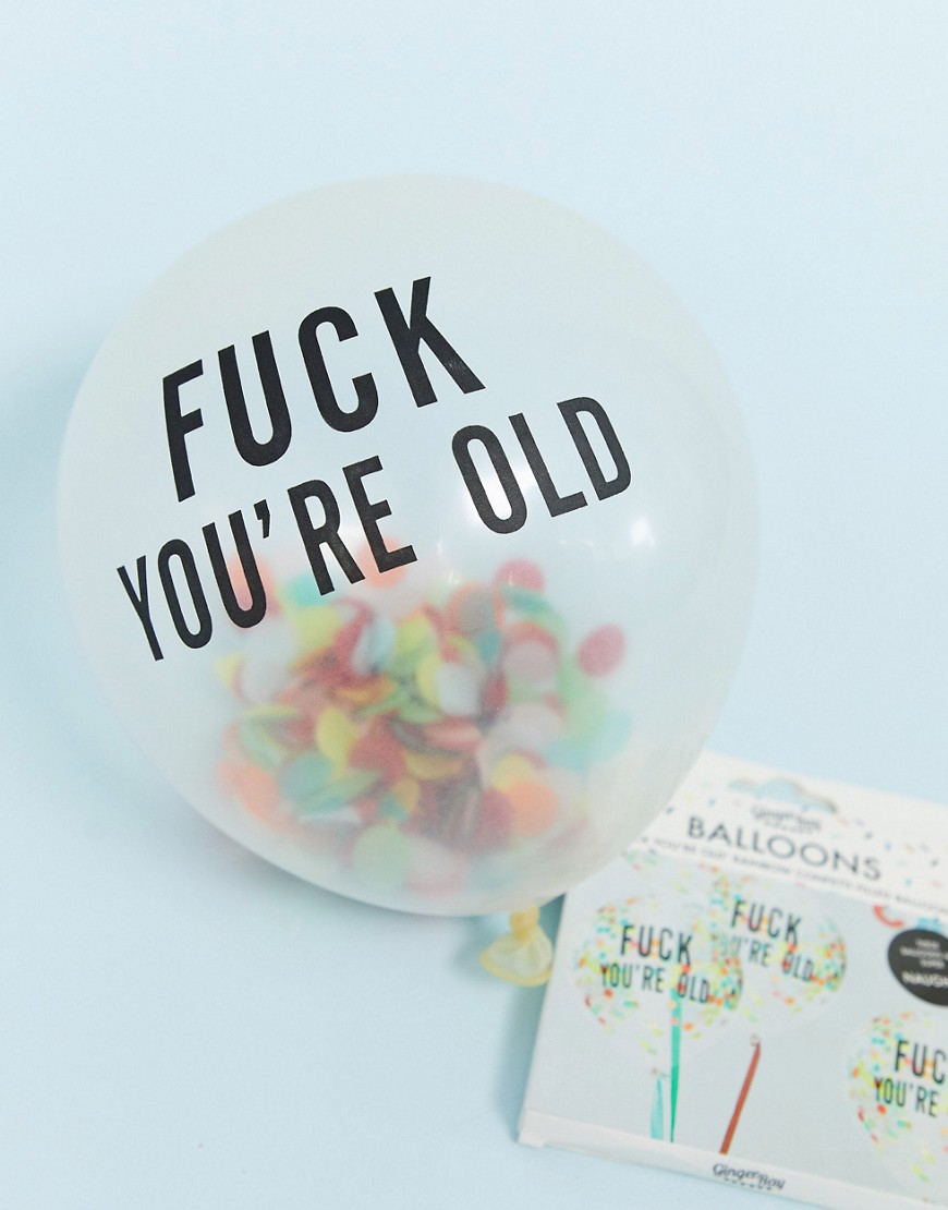 ginger ray – Ballonner med regnbuekonfetti og teksten 'FUCK YOU'RE OLD'-Multifarvet
