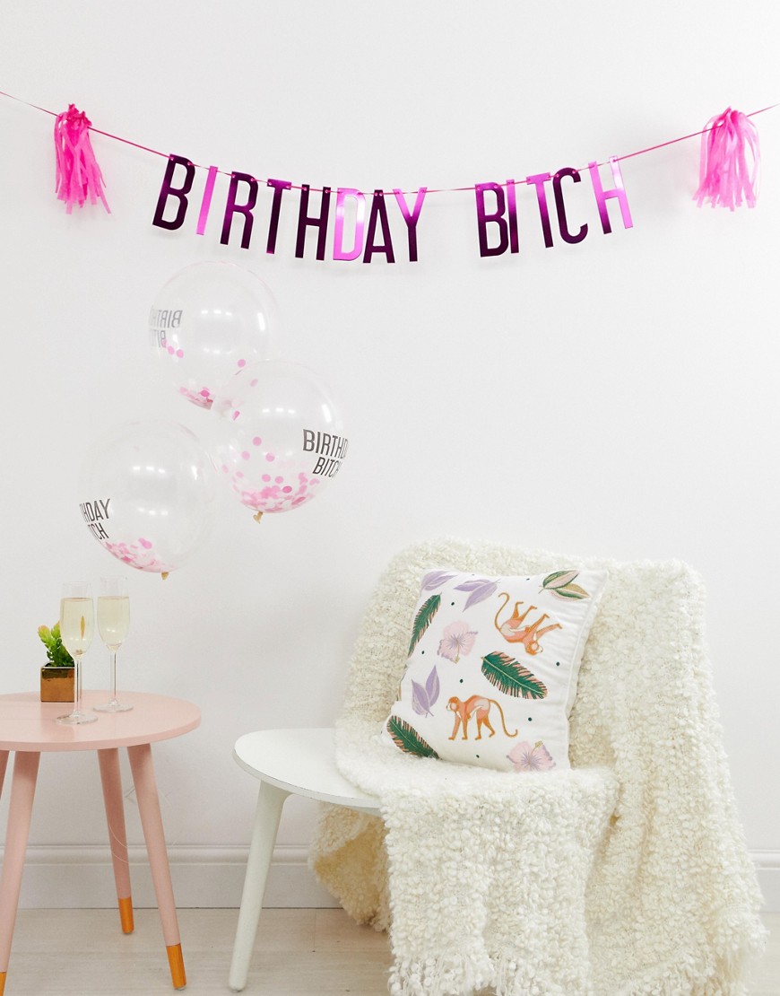 Ginger Ray birthday b confetti balloons and banner-Multi