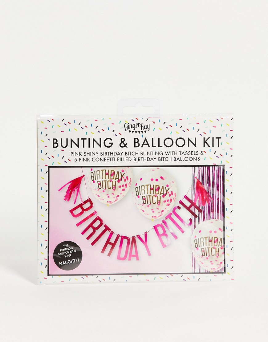 Ginger Ray - Birthday B - Set met ballonnen en slingers-Roze