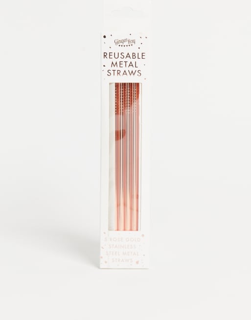 Ginger Ray - Confezione da 5 cannucce in acciaio inossidabile oro rosa 