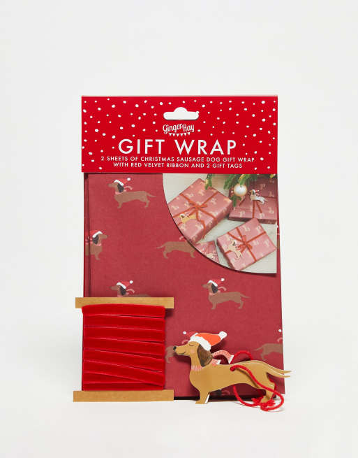 Ginger Ray – Festive – Geschenkverpackungs-Set in Rot mit Dackel-Design