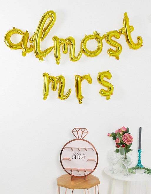 Ginger Ray gold almost mrs letter balloon bunting