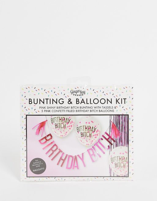 Ginger Ray happy birthday balloons and bunting set in pink