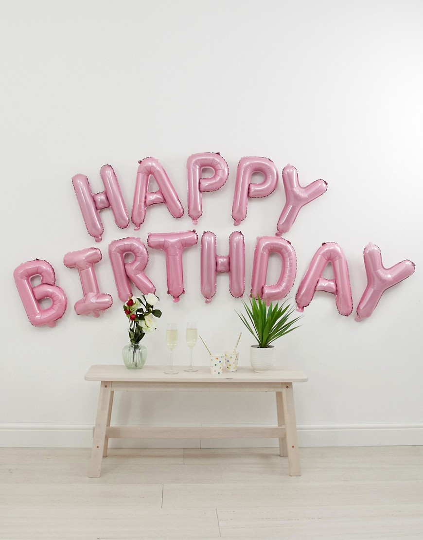 Ginger Ray – Happy Birthday – Rosa folieballong-Flerfärgad