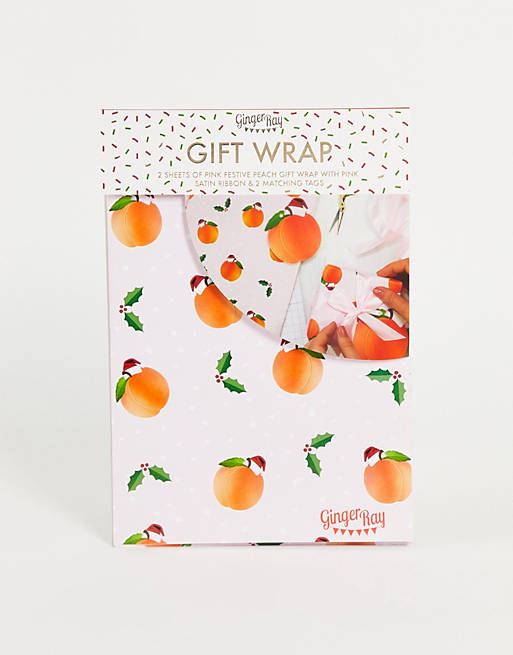 Ginger Ray peach wrapping paper, ribbon and tag kit