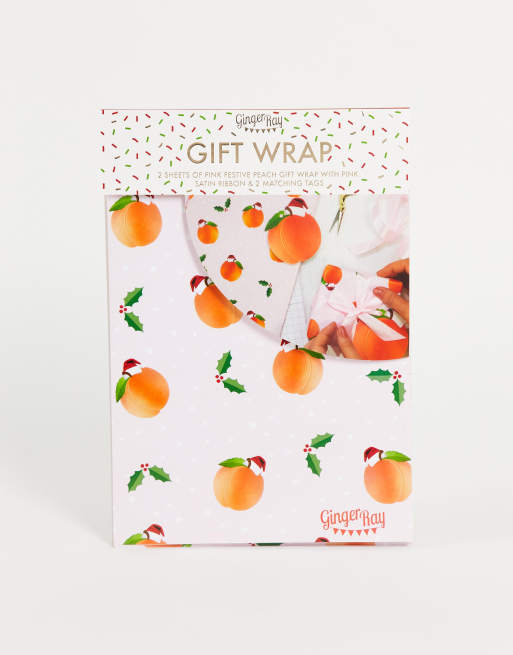 Ginger Ray peach wrapping paper, ribbon and tag kit