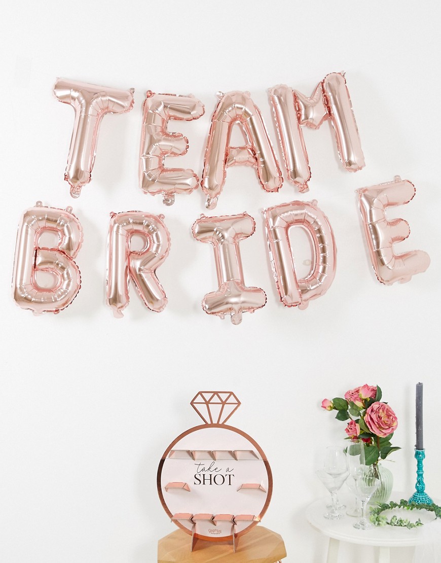 Ginger Ray – Roséguldfärgad ballonggirlang med team bride-text i guld-Flerfärgad