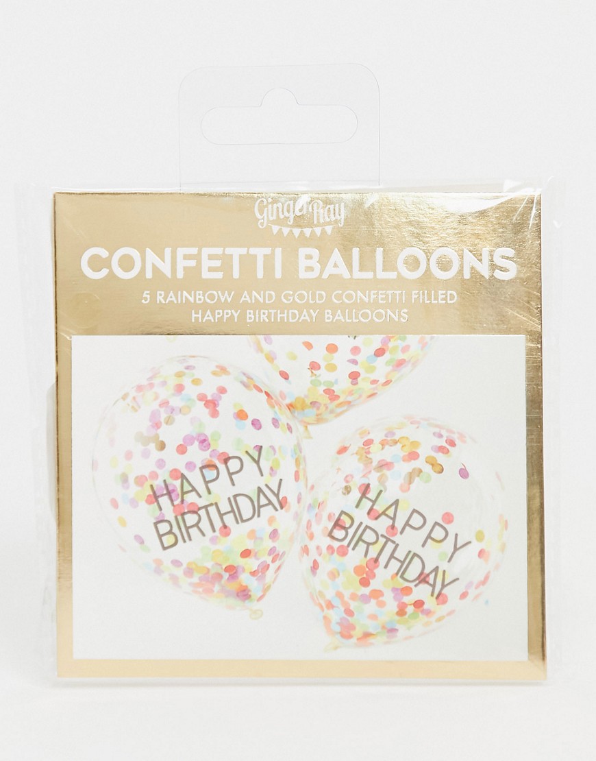 Ginger Ray - Set van 5 ballonnen met 'Happy Birthday' print en confetti-Meerkleurig