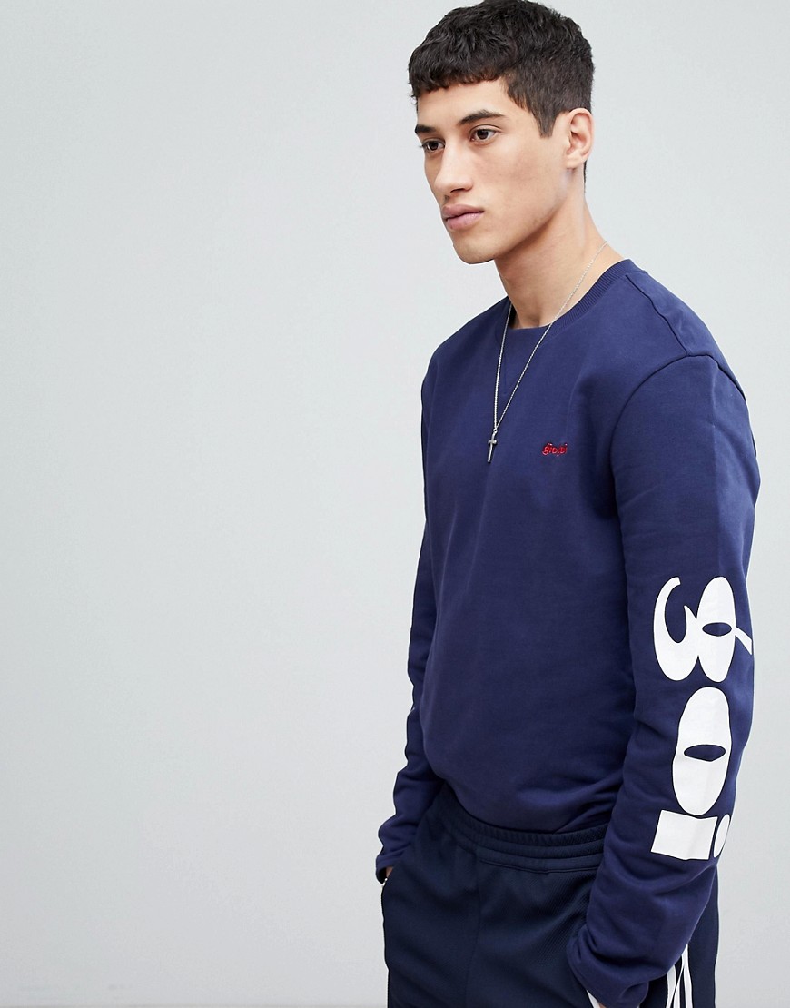 Gio Goi Sweat With Arm Embroidery-Navy