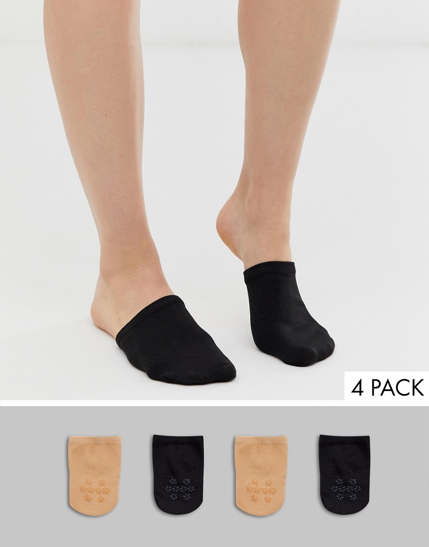 Gipsy 4-pack mule socks in black and beige-Multi