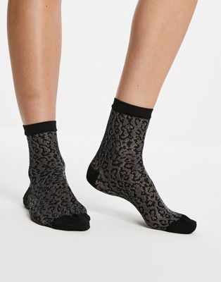 Gipsy animal mesh ankle sock in black