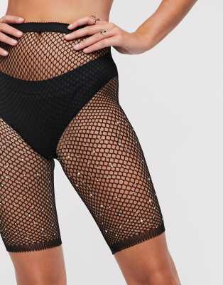 high rise fishnet shorts