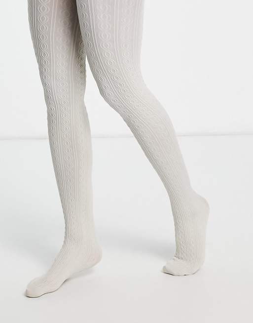 Hue Women's Cable-knit Sweater Tights in White