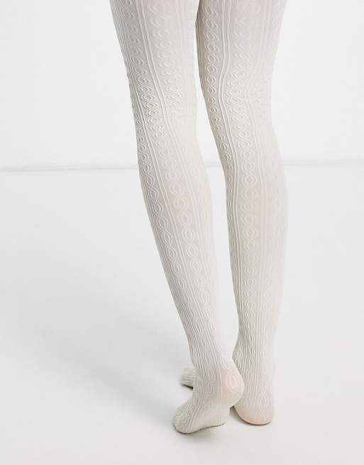 Girls White Cable Knit Tights