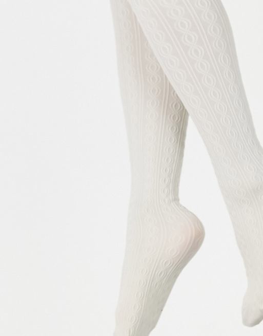 White Cable Knit Tights