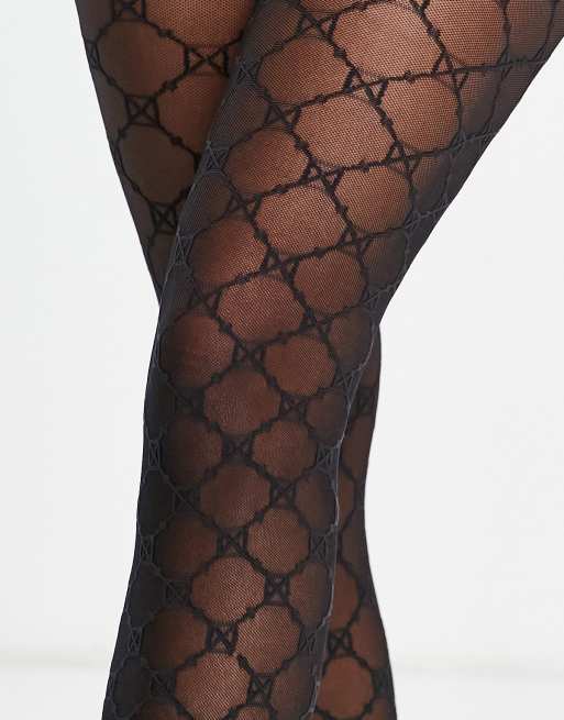Gipsy - Collants transparents à motif losanges quadrillés - Noir, 4 de 4