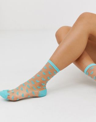Gipsy - Doorschijnende mesh sokken met hartjes in blauw