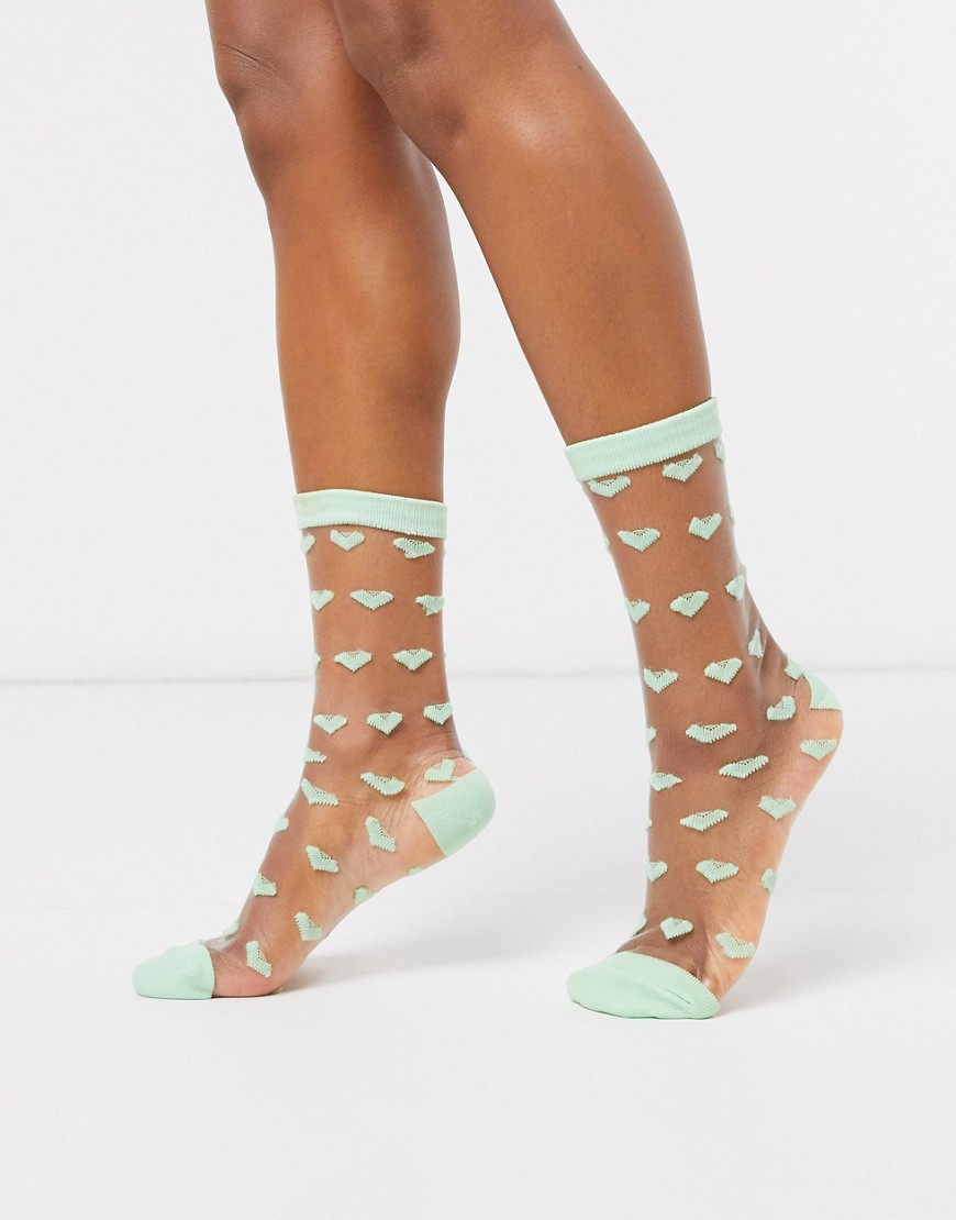 Gipsy - Doorschijnende mesh sokken met hartjes in mint-Groen