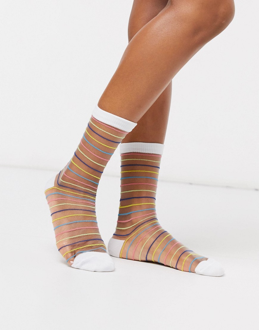 Gipsy - Doorschijnende mesh sokken met regenboogstrepen-Multi