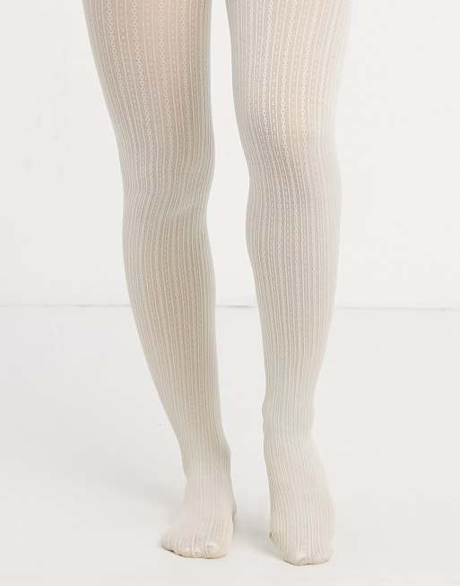 Gipsy fine cable knit tights in cream ASOS