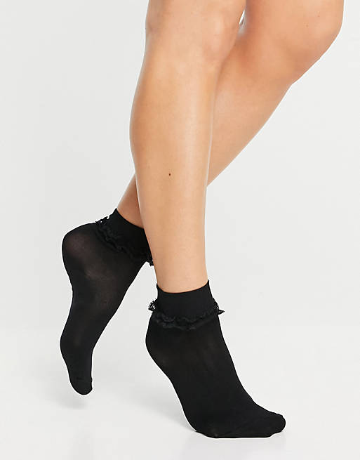 Gipsy frill ankle sock in black