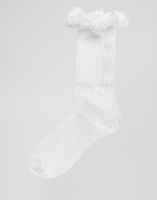 Gipsy frill ankle sock in white