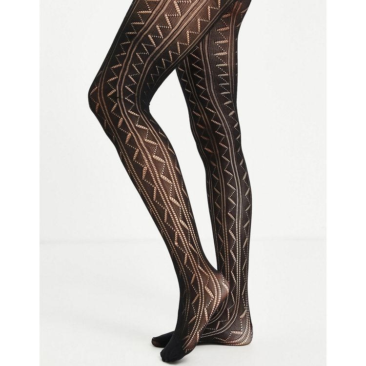 Pretty Polly zigzag patterned tights in black