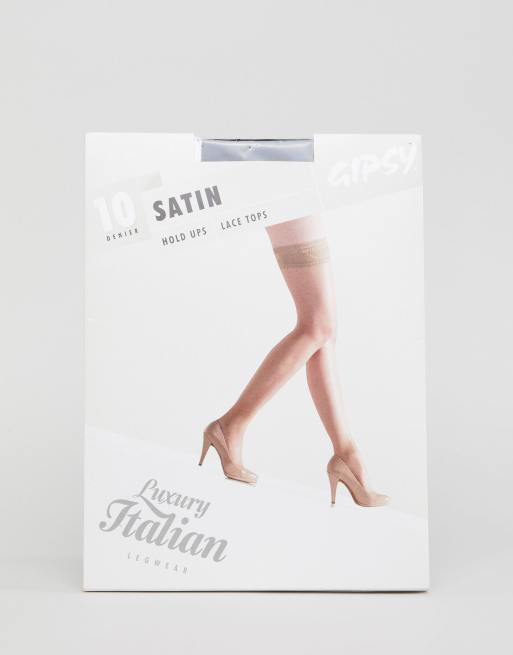 Gipsy Satin Hold Up stockings in black ASOS